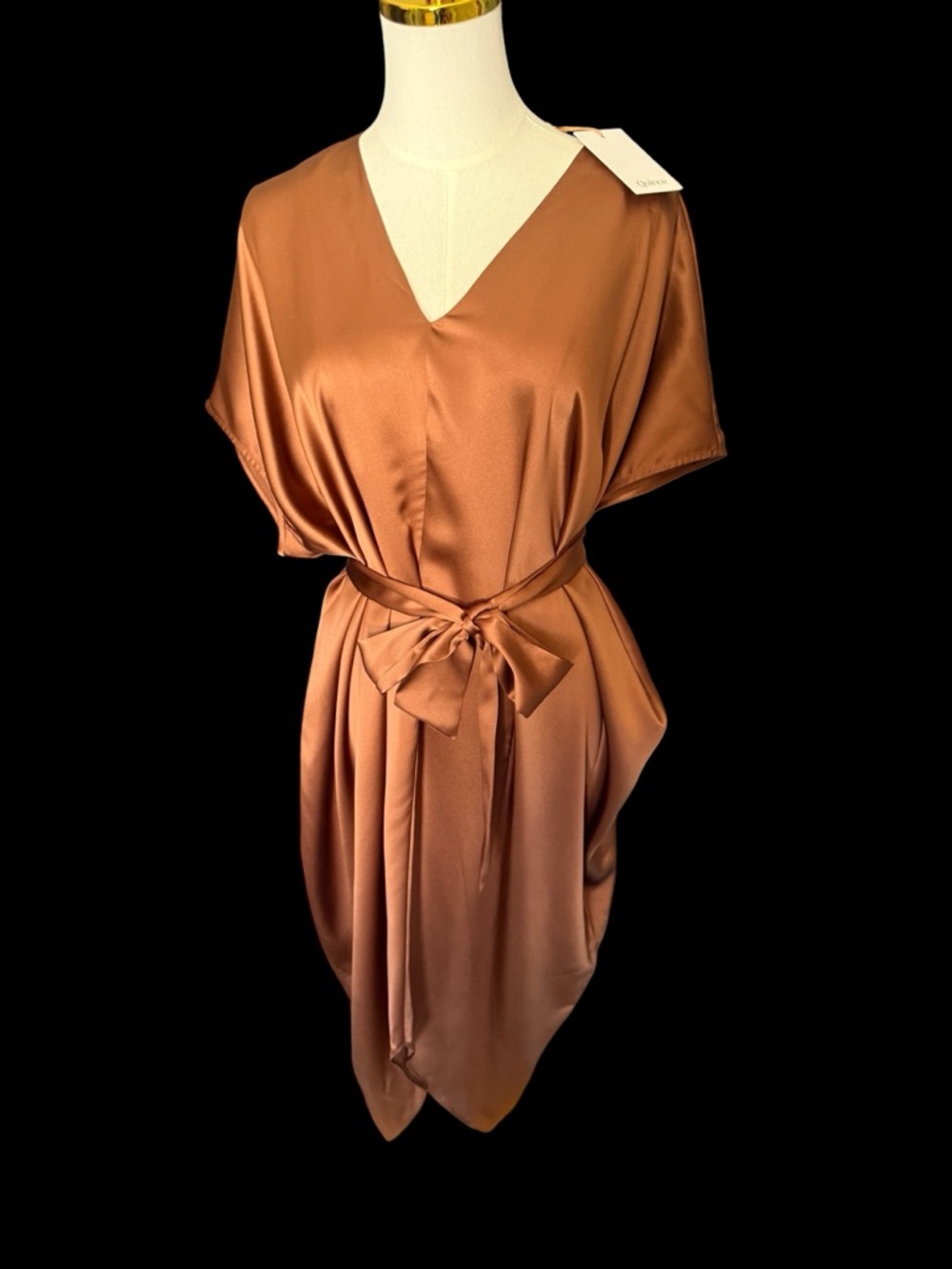Quince Satin V-Neck Dress in Copper
